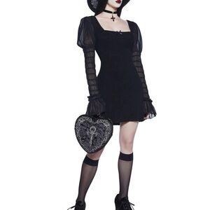 Black Gothic Dress with Sheer Sleeves